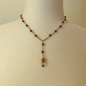 Solid Gold Topaz and Black Pearl Necklace